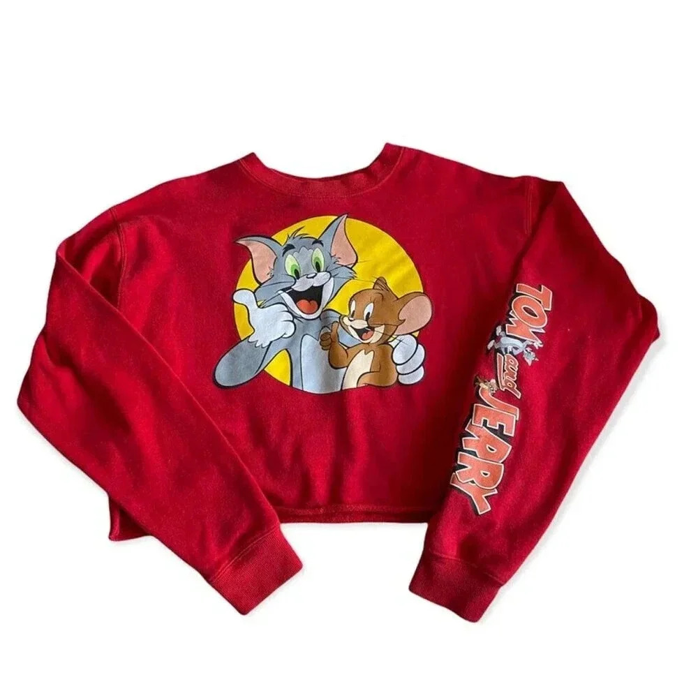 Tom and Jerry women’s red cropped long sleeve small women's sweater fall